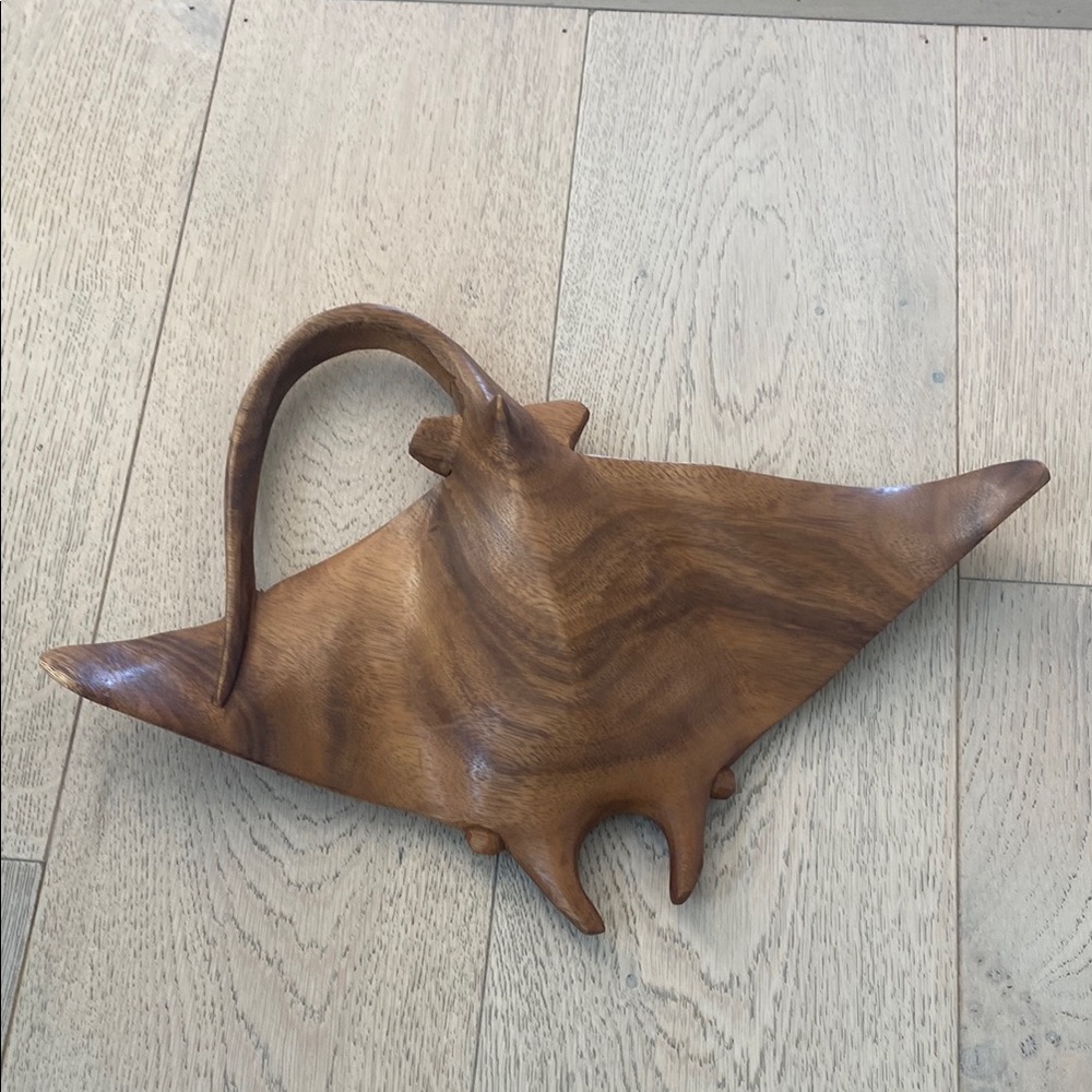 Handcrafted Wooden Manta Ray Sculpture